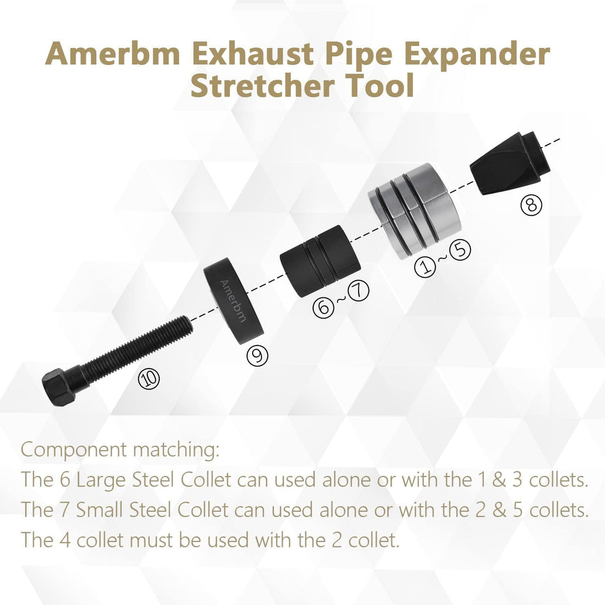Exhaust Pipe Expander Tool Set 1-5/8 to 4-1/4 Inches with Rubber Rings M412466
