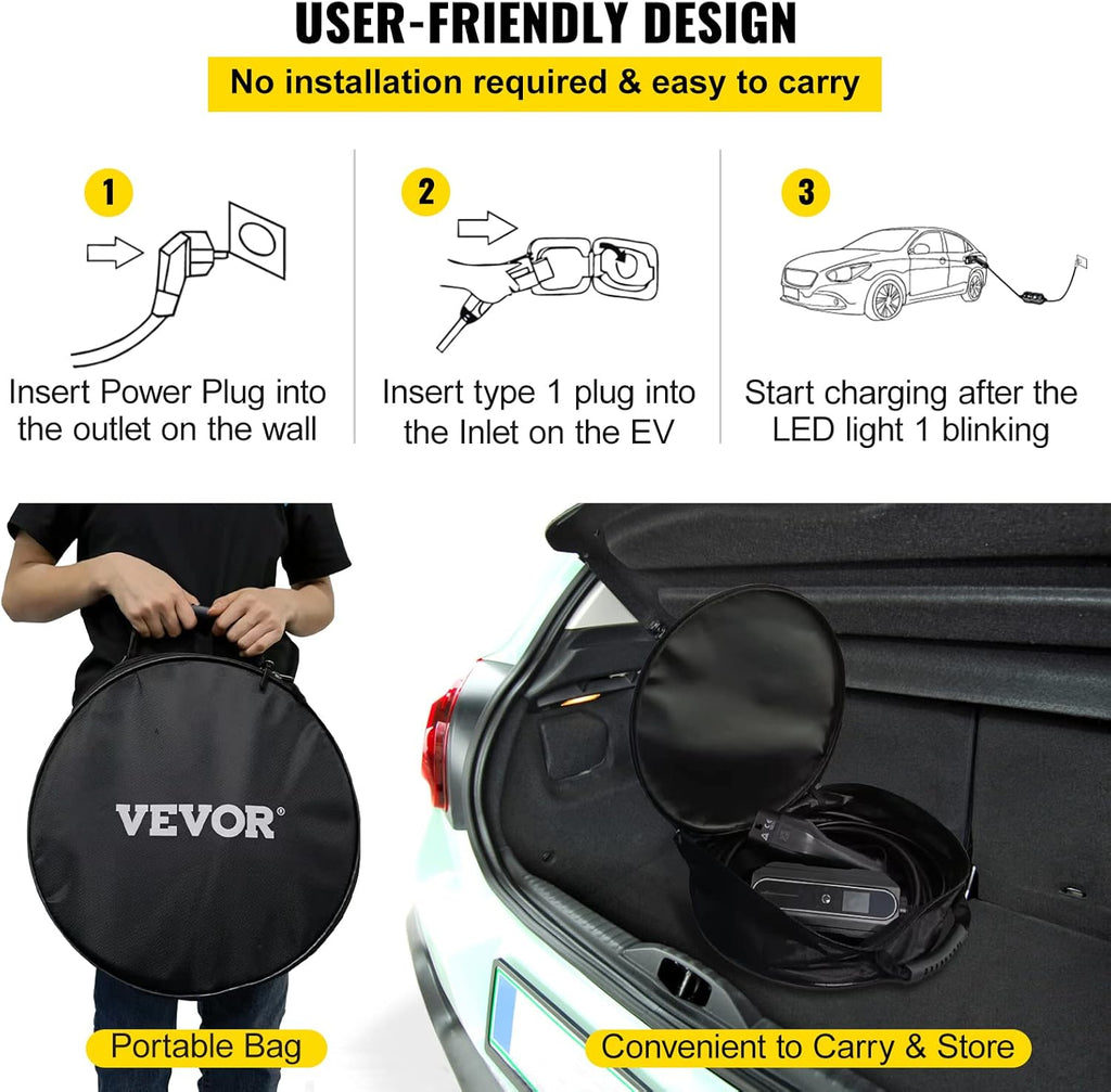 Portable 32 Amp EV Charger with 25 ft J1772 Charging Cable U35579