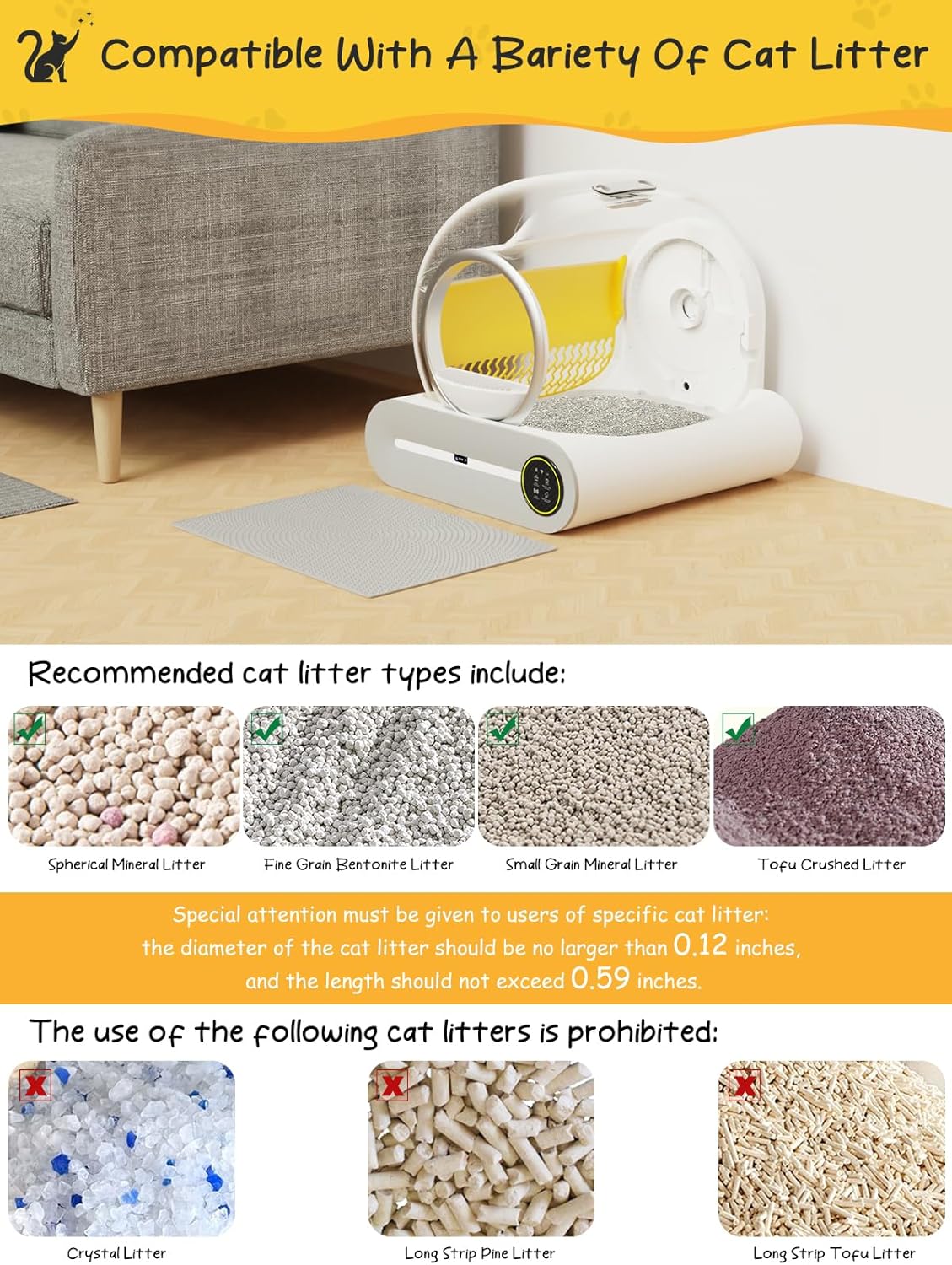 White Smart Self-Cleaning Litter Box 65L+9L Capacity E31531