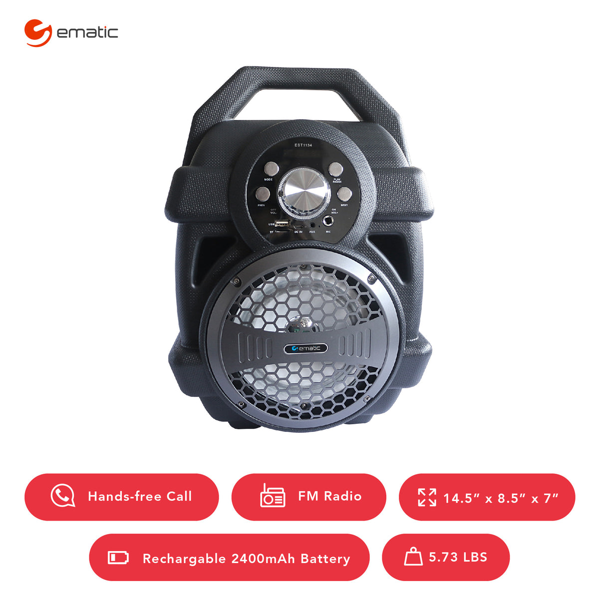 Black Portable Bluetooth Speaker with FM Transmitter V3458