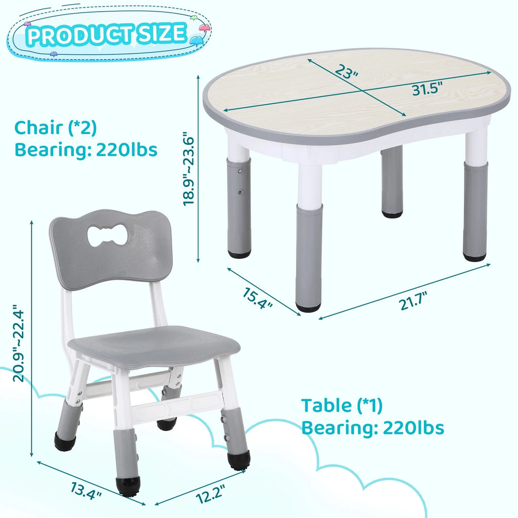 Height Adjustable Kids Table and 2 Chairs Set U458041