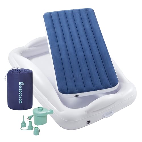 Navy Blue Inflatable Toddler Travel Bed with Safety Bumpers W138