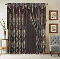 63 Inch Floral Jacquard Curtain Drapes with Attached Valance and Sheer Backing Y6690