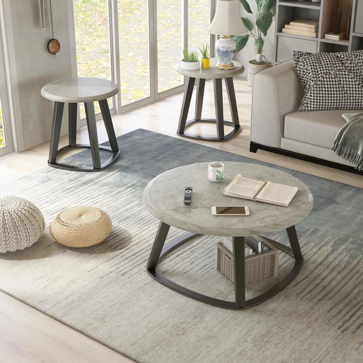 White 3-Piece Faux Marble Top Coffee Table Set S770224