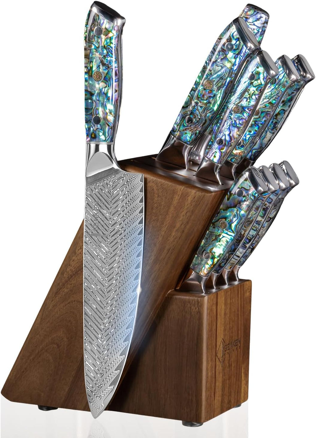 11-Piece Damascus Knife Block Set with Abalone Shell Handle Japanese VG10 Steel Chef Knife F316
