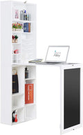 White Collapsible Wall Desk Cabinet with Chalkboard and Bottom Shelf U103821