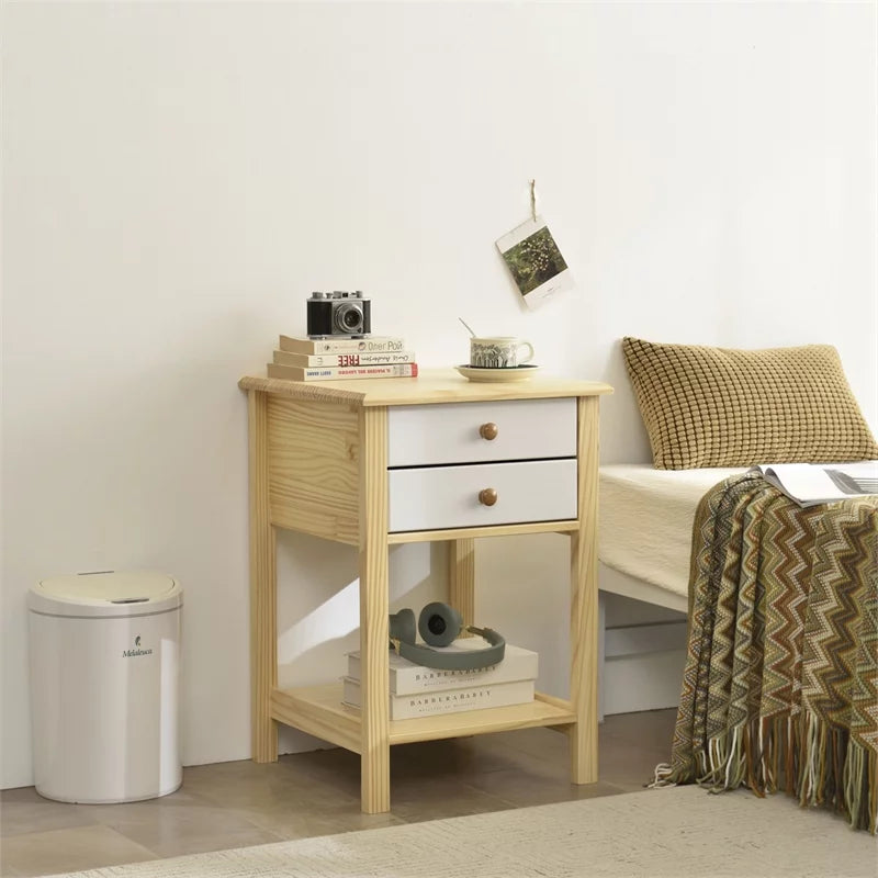 Solid Pine Wood 2 Drawer Nightstand Set of 2 Y133