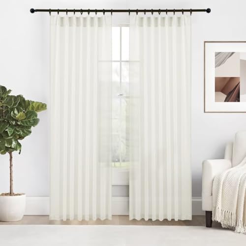Natural Pinch Pleated Semi Sheer Curtains 84 Inch Long, 2 Panels R4342