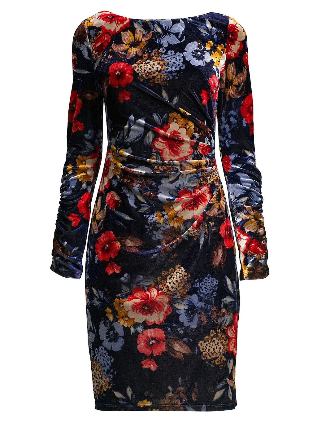 Floral-Print Velvet Bodycon Dress J27002
