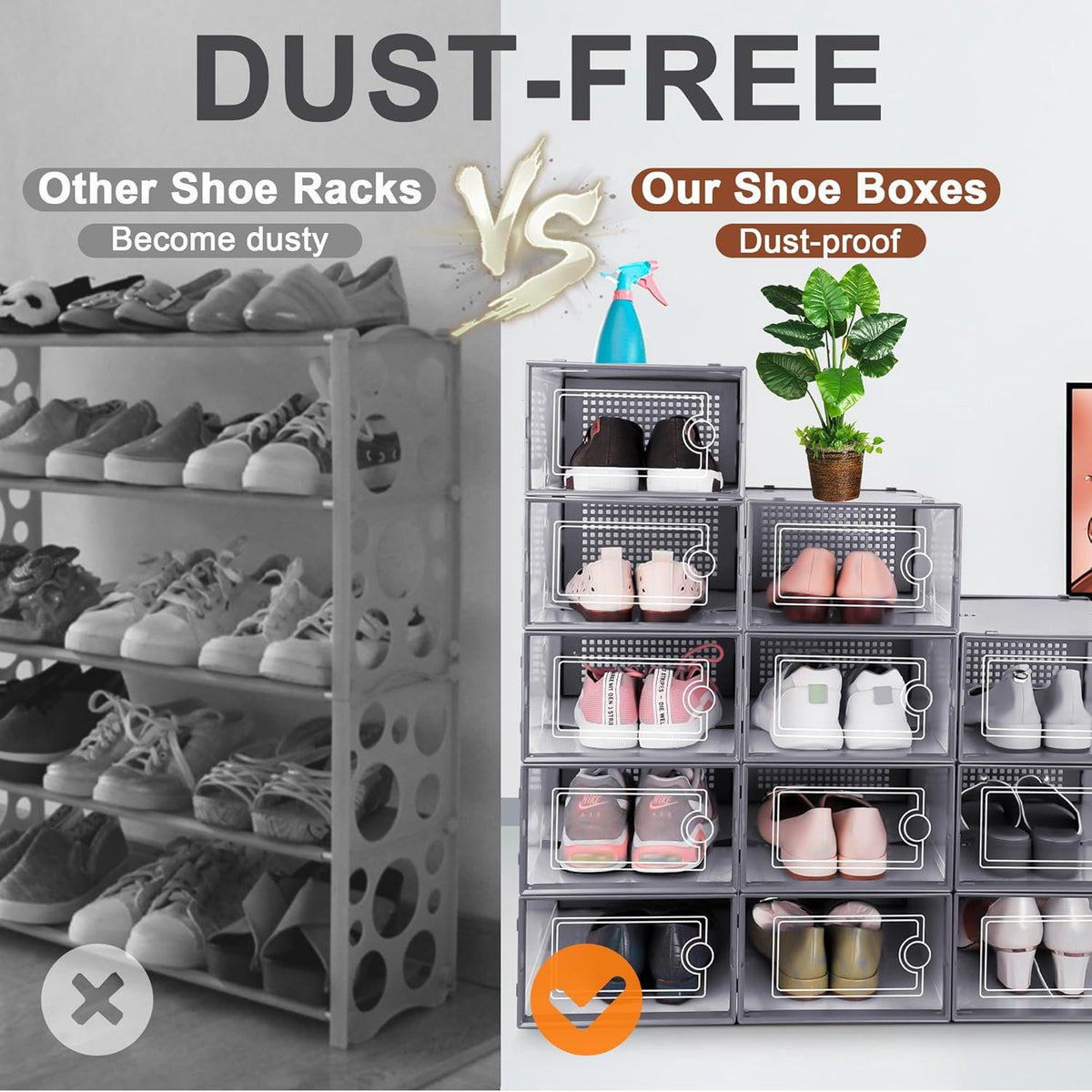 12 Pack Clear Plastic Stackable Storage Bins with Lids Dark Gray C279617