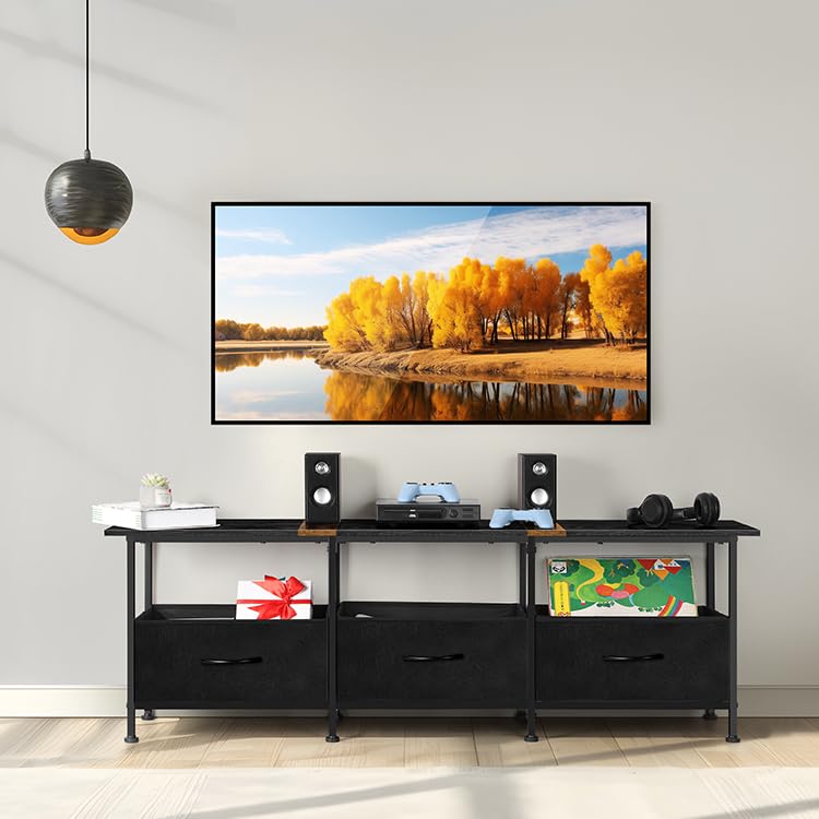 Black TV Stand with 3 Fabric Drawers W36321