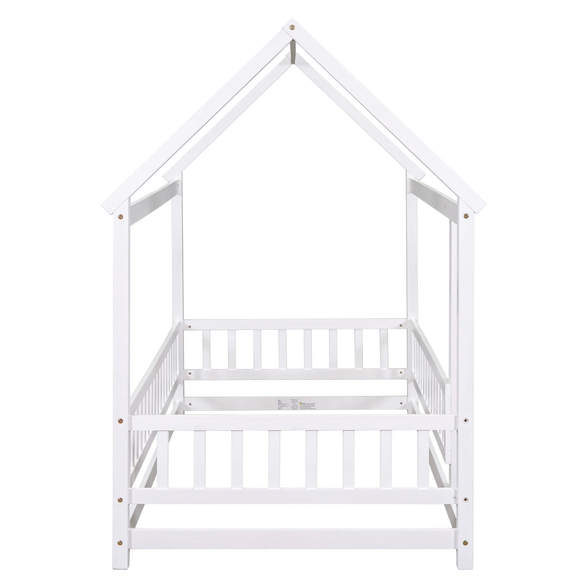 Twin Size Wooden House Bed with Roof and Fence K360368