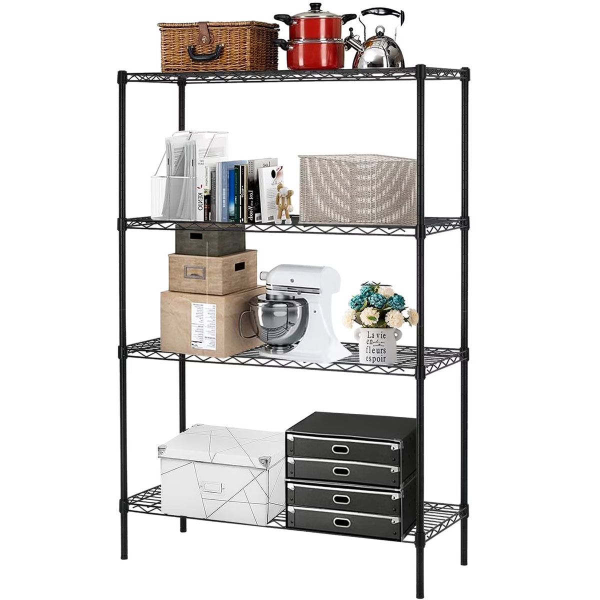 4 Shelf Wire Shelving Unit, 36" L x 14" W x 54" H T373