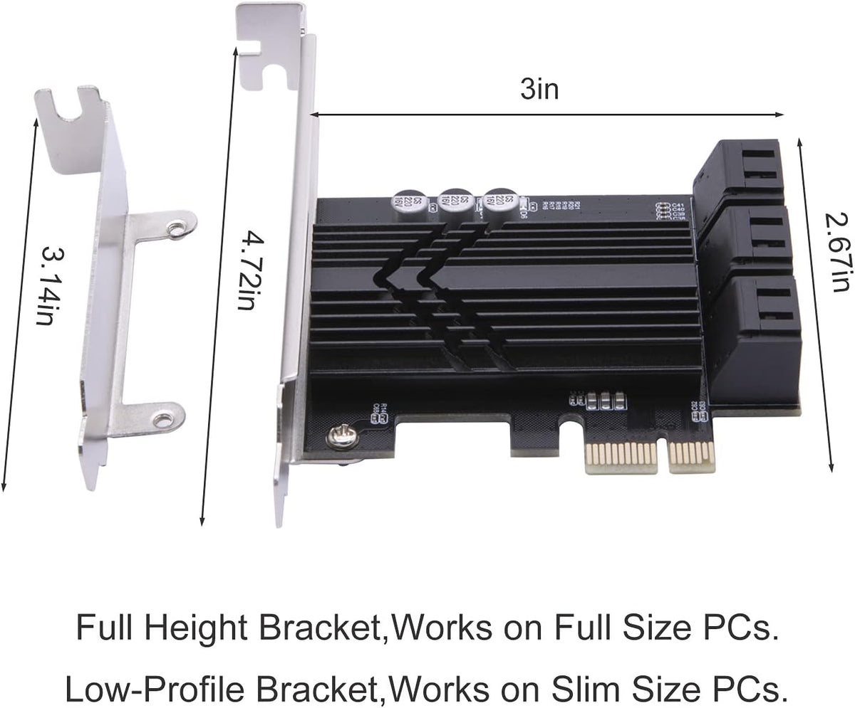 6 Ports PCIe SATA 3.0 6Gbps Expansion Controller Card with 6 SATA Cables and Heatsink E3188