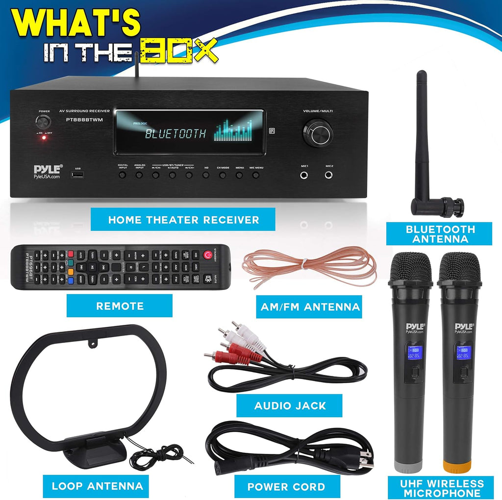 1000W Bluetooth Stereo Amplifier with 2 UHF Wireless Microphone R8173