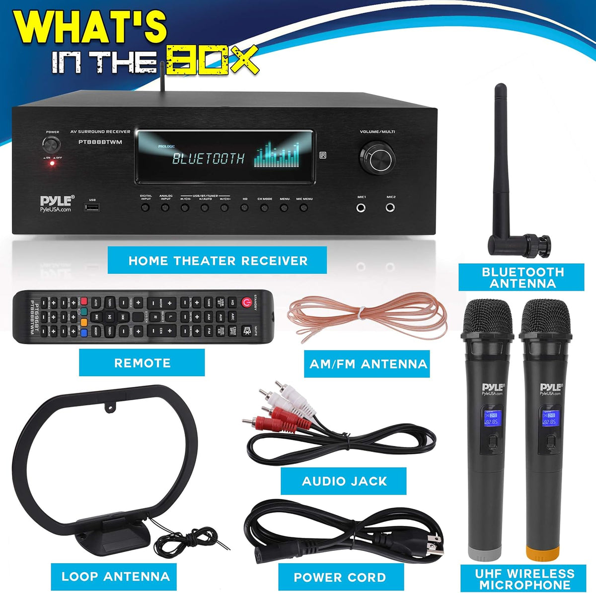 1000W Bluetooth Stereo Amplifier with 2 UHF Wireless Microphone R8173