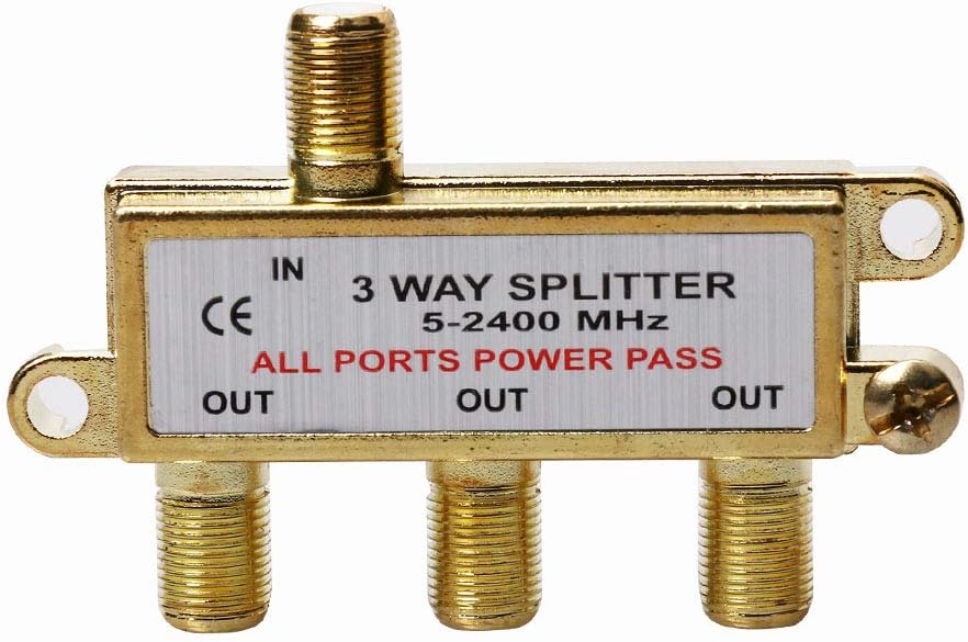 3-Way Coaxial Cable Splitter, 2.4 Ghz 5-2400 MHz, Gold Plated Connectors, 2-Pack S836
