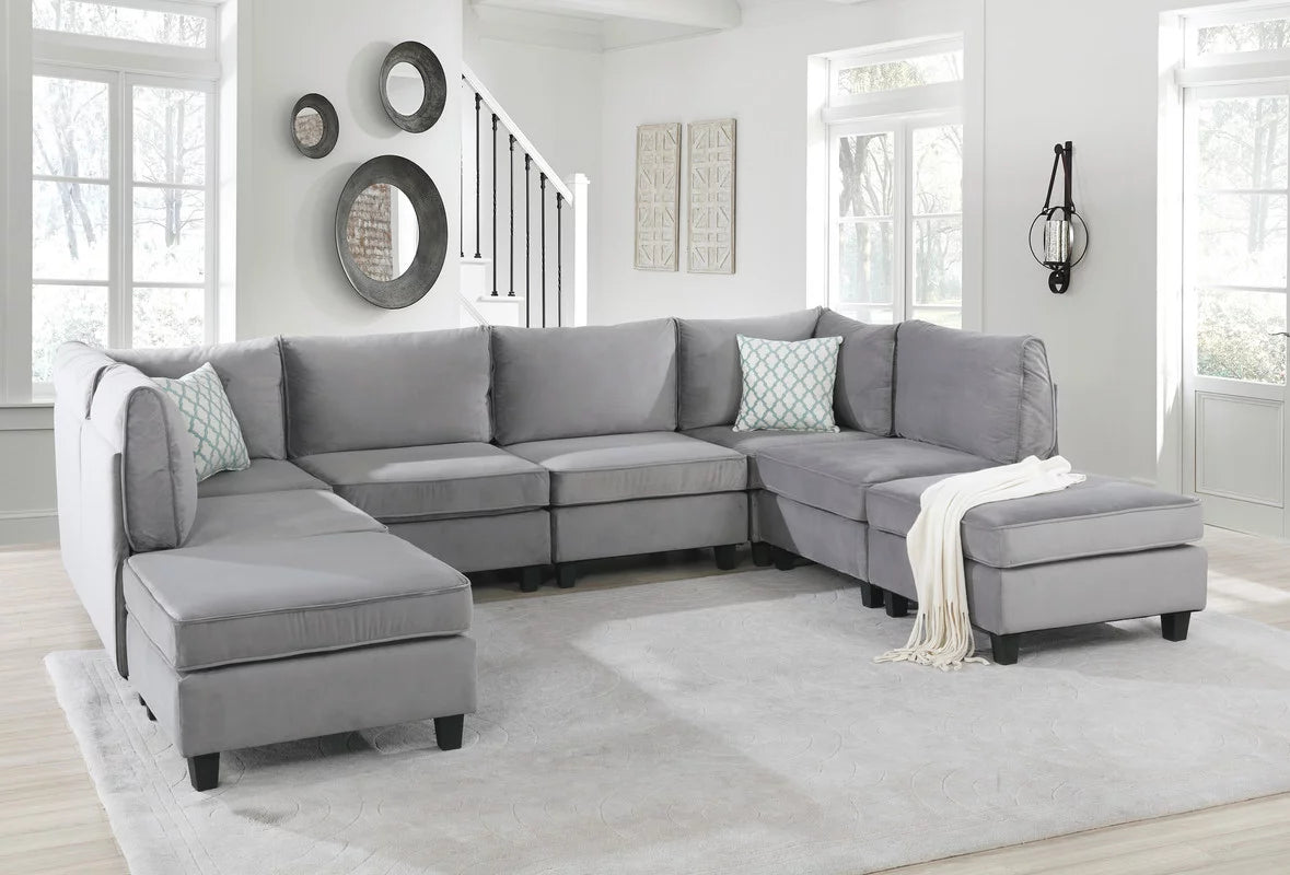 Gray Velvet 8Pc Modular Sectional Sofa I1952