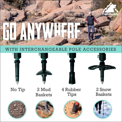 Pair of 2 Lightweight Collapsible Aluminum Trekking Poles with Cork Grip D811986