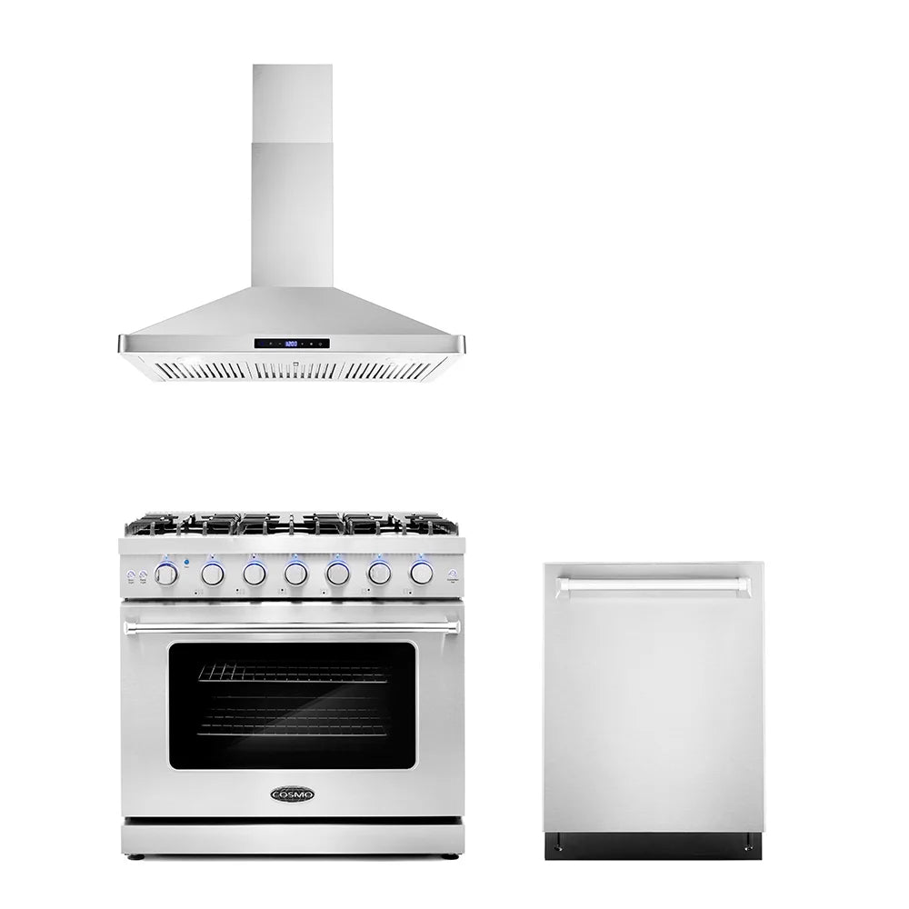 3 Piece Kitchen Appliance Package with Gas Range Range Hood and Dishwasher U21580