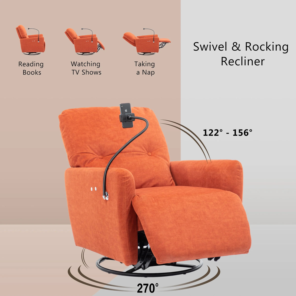 Orange 270 Degree Swivel Electric Recliner Sofa Q932661