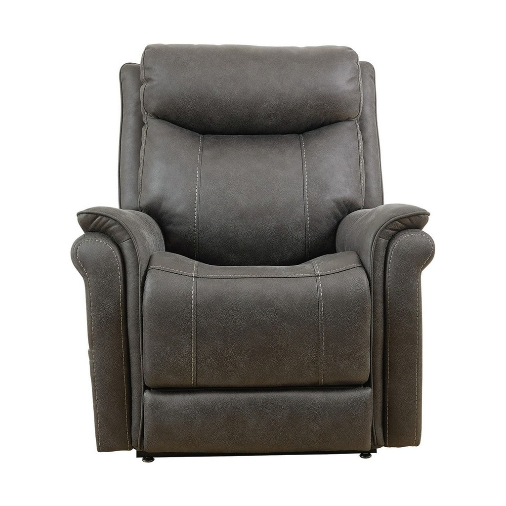 36 Inch Steel Gray Vegan Faux Leather Recliner R695728