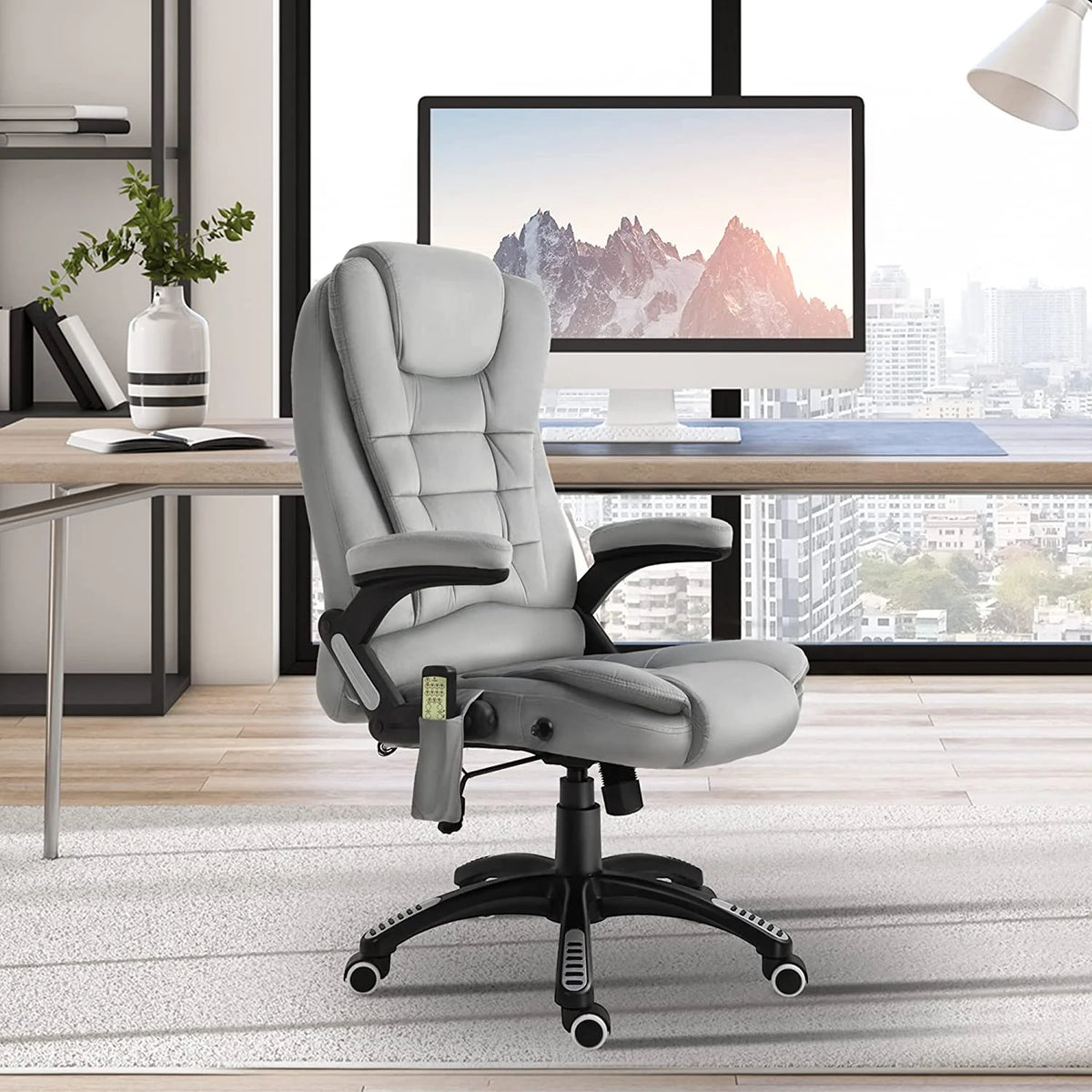 Gray Velvet Reclining Office Chair Y8258