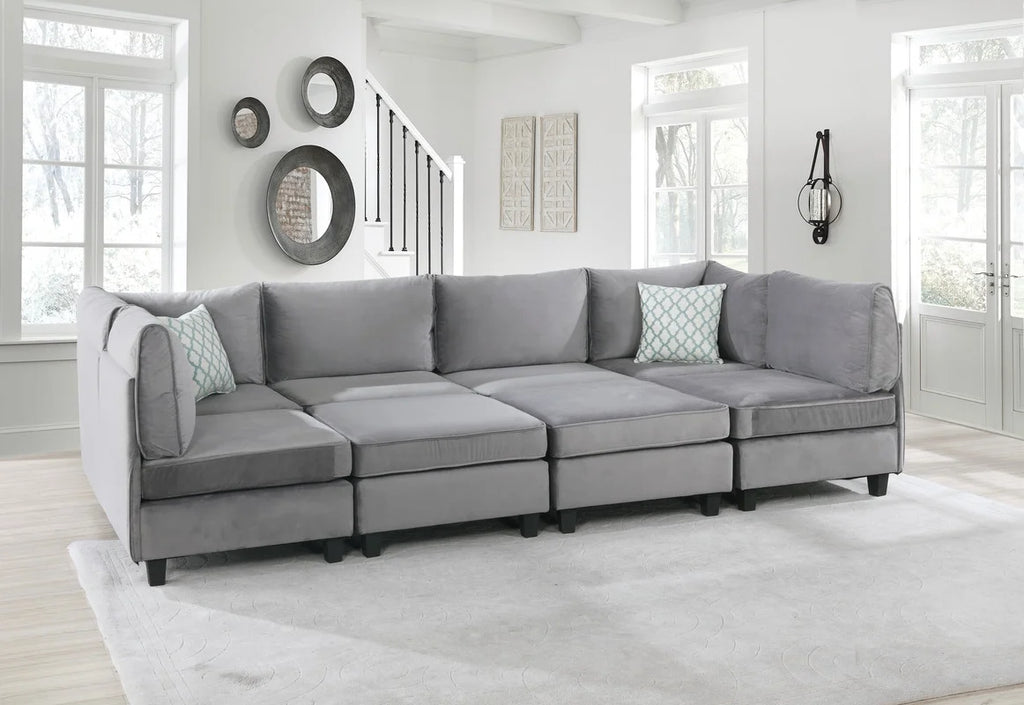 Gray Velvet 8Pc Modular Sectional Sofa I1952