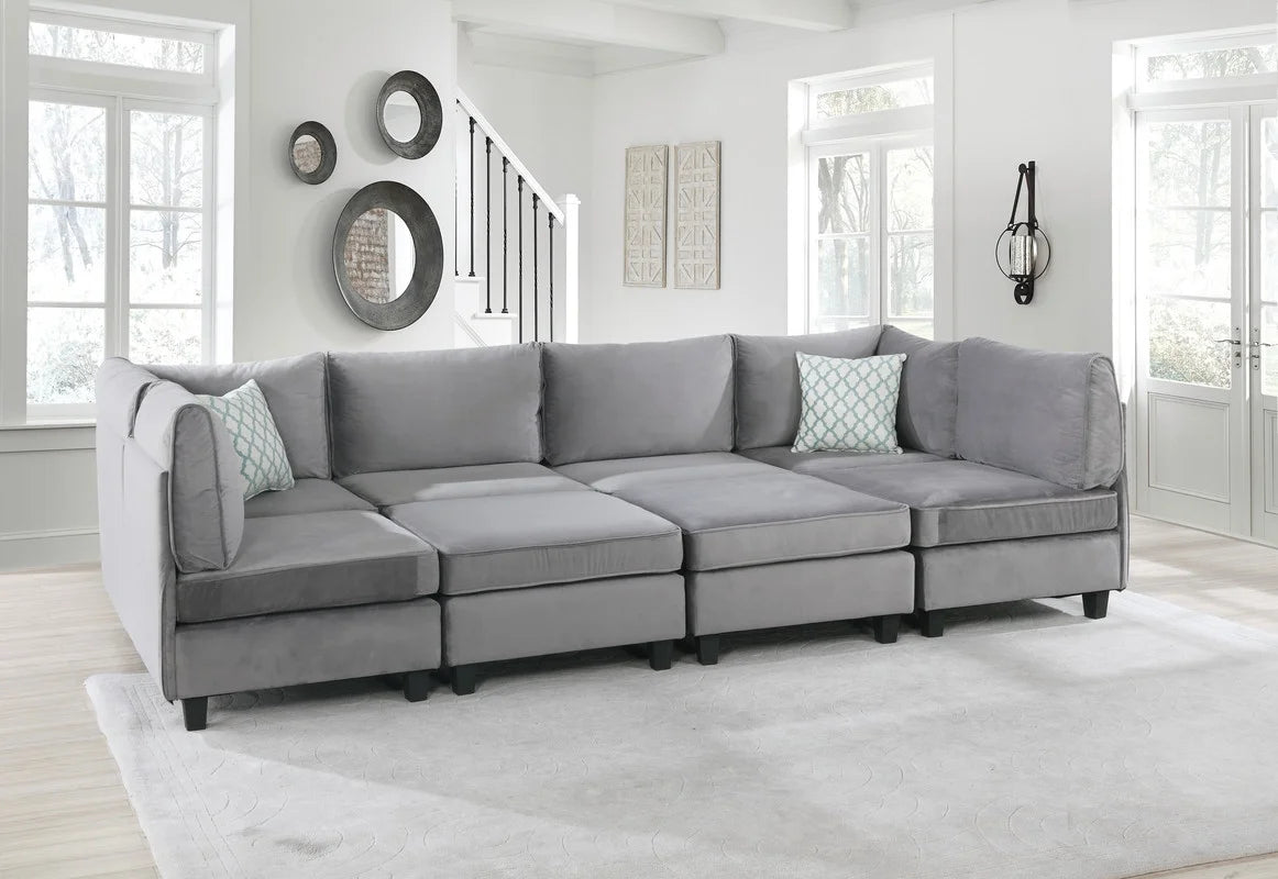 Gray Velvet 8Pc Modular Sectional Sofa I1952