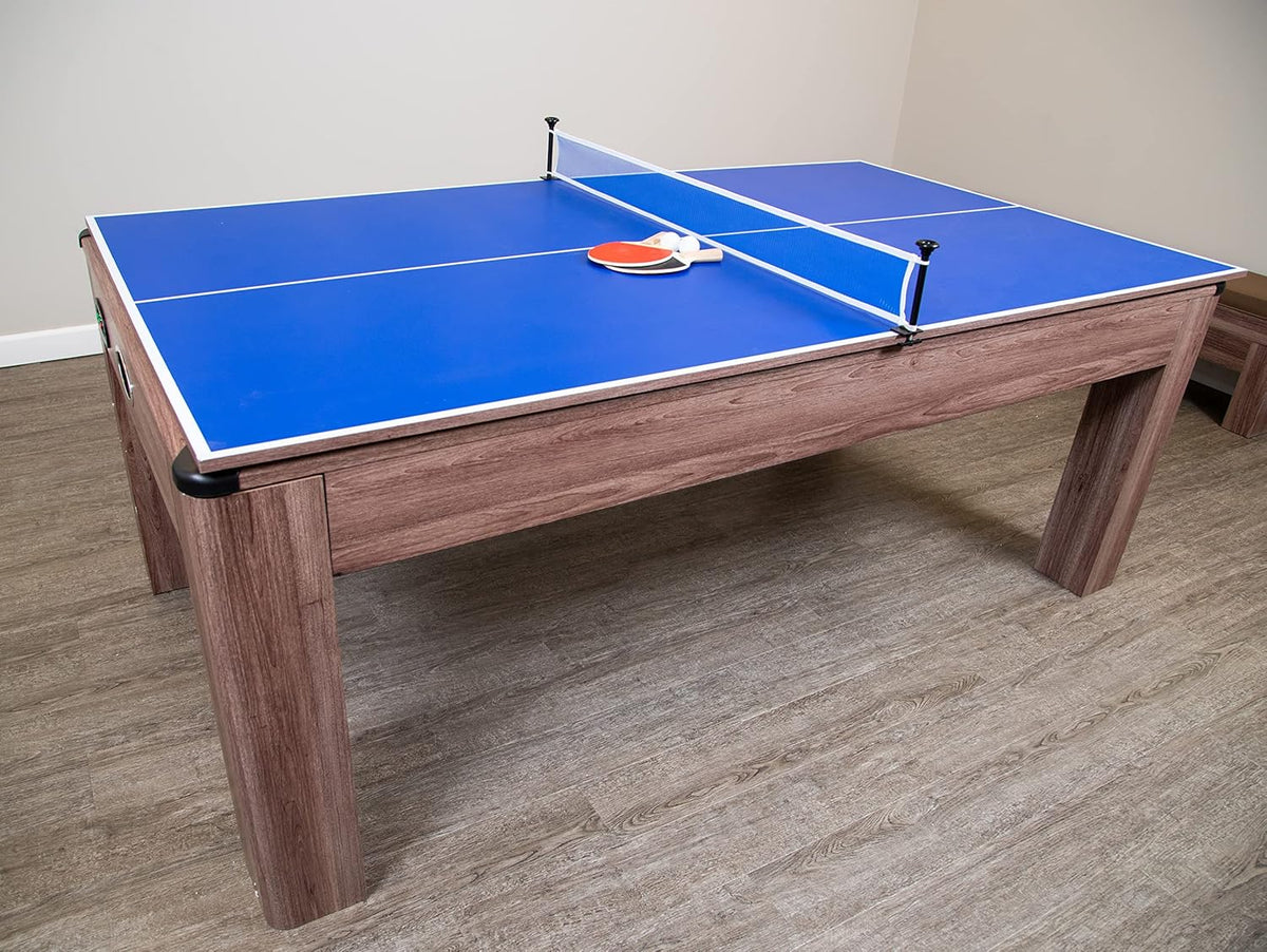 7-ft Air Hockey Table Tennis Combination with Dining Top and Two Storage Benches Y74564
