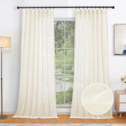 Natural Pinch Pleated Semi Sheer Curtains 84 Inch Long, 2 Panels R4342