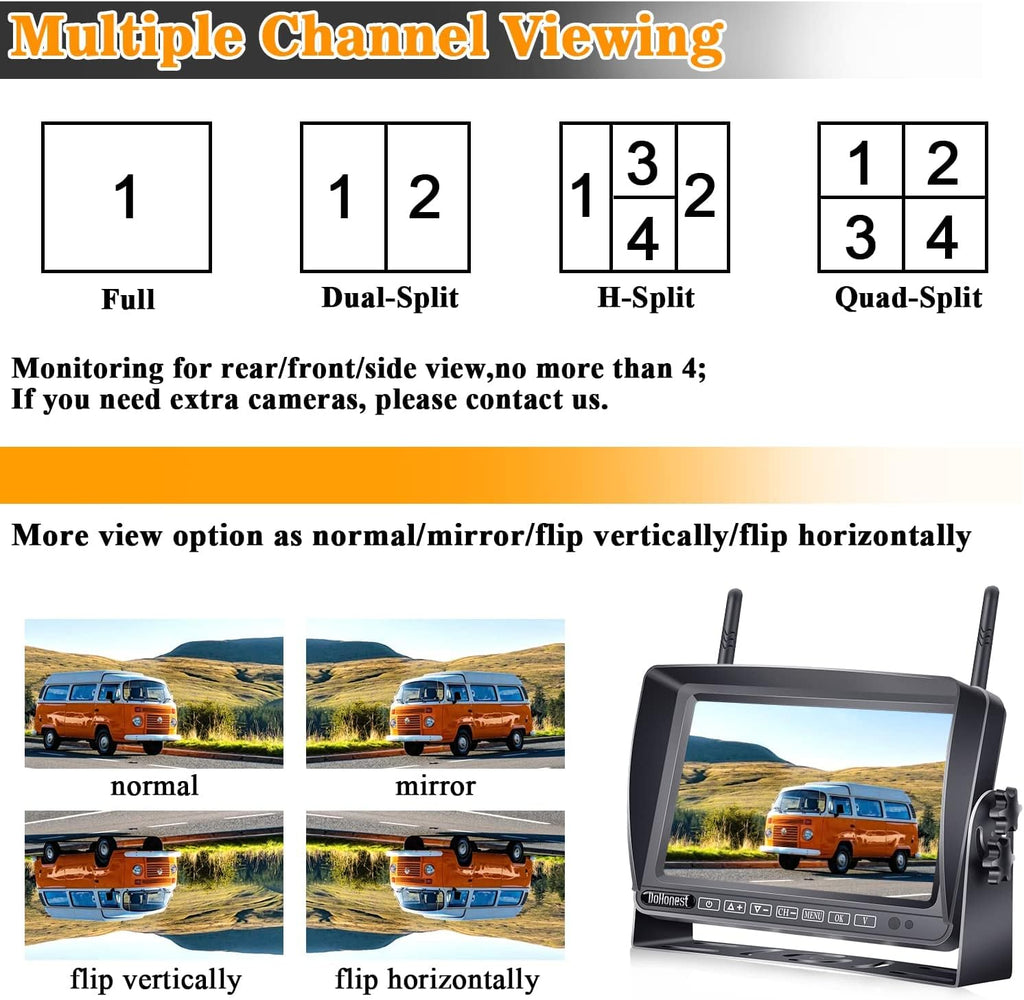 7" Touch Key DVR Monitor HD 1080P Bluetooth Backup Camera with IR Night Vision I8972