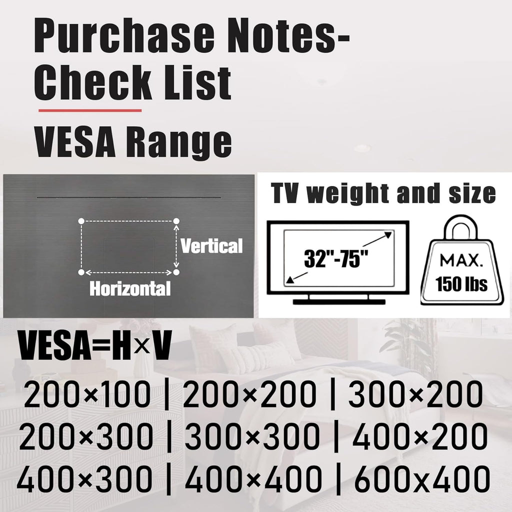 TV Wall Mount, 32-75 inch, VESA 100x100 to 600x400 R2497