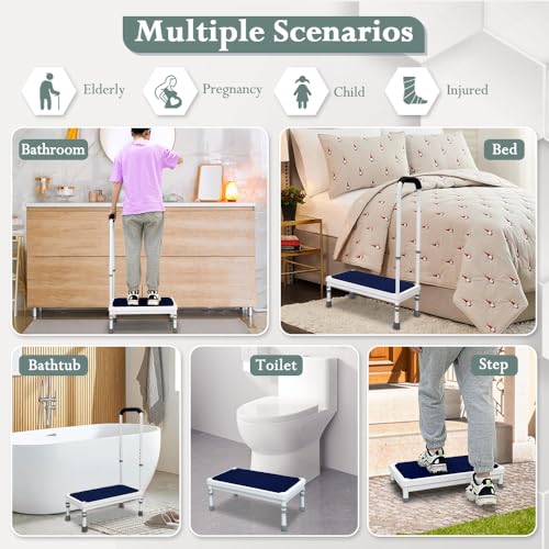 Medical Step Stool with Handle Bed Steps 3-in-1 Safety Bed Handle Wide Foot Step Stool F32844