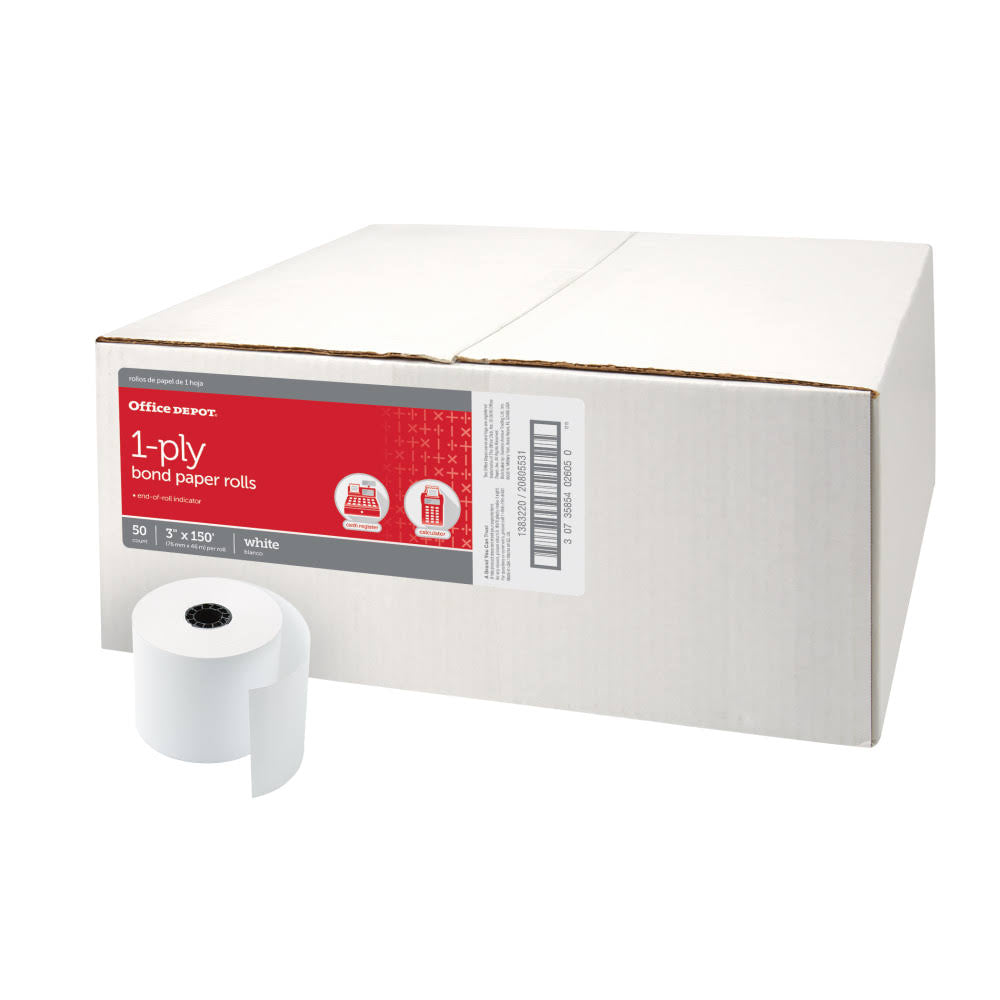 1-Ply Paper Rolls, 3 x 150', White, Carton of 50 E562