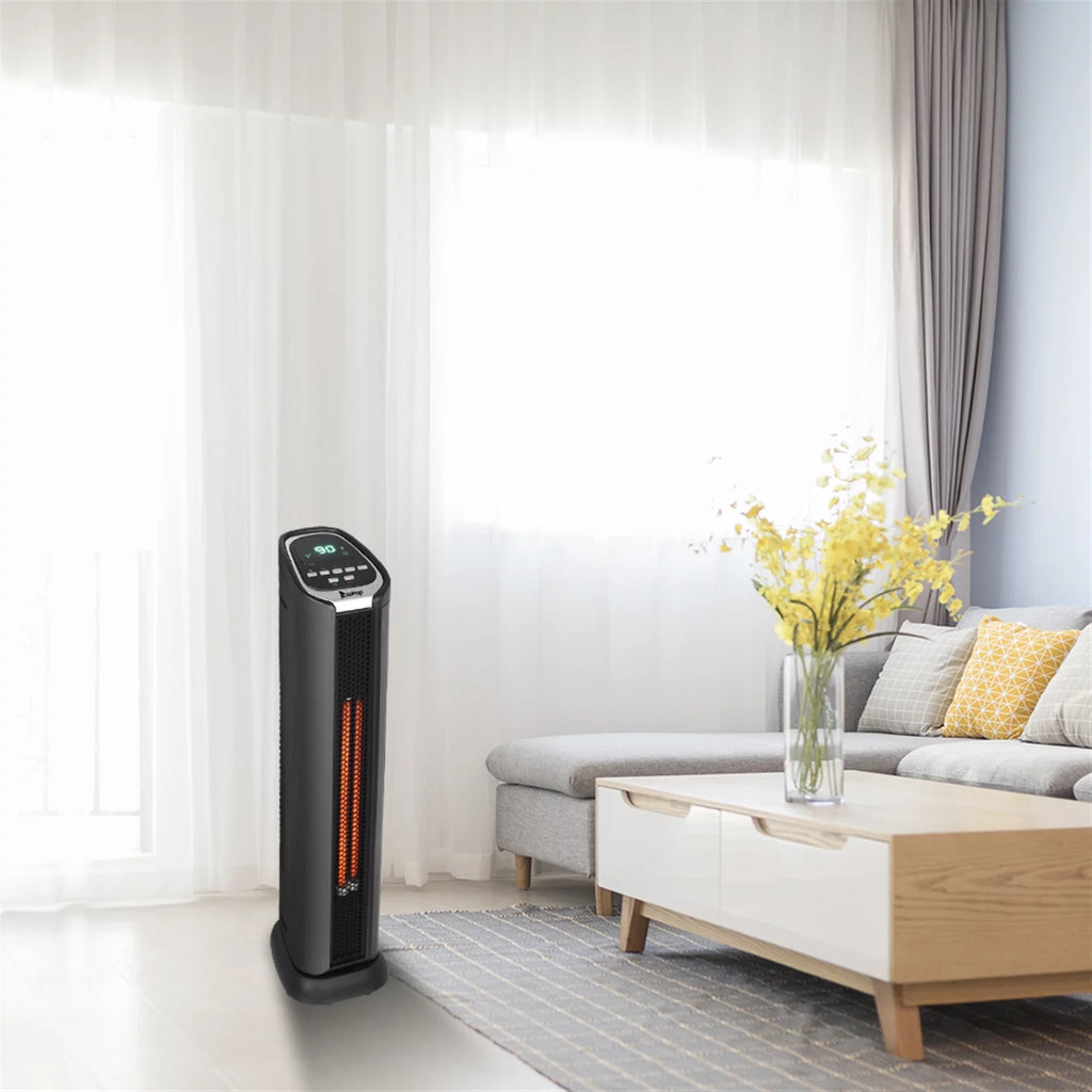 24" 1500W Quartz Infrared Electric Heater with Thermostat, Remote, 3 Modes, 12H Timer, 60 Degree Oscillating T22045
