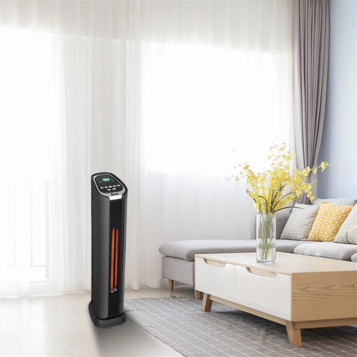 24" 1500W Quartz Infrared Electric Heater with Thermostat, Remote, 3 Modes, 12H Timer, 60 Degree Oscillating T22045