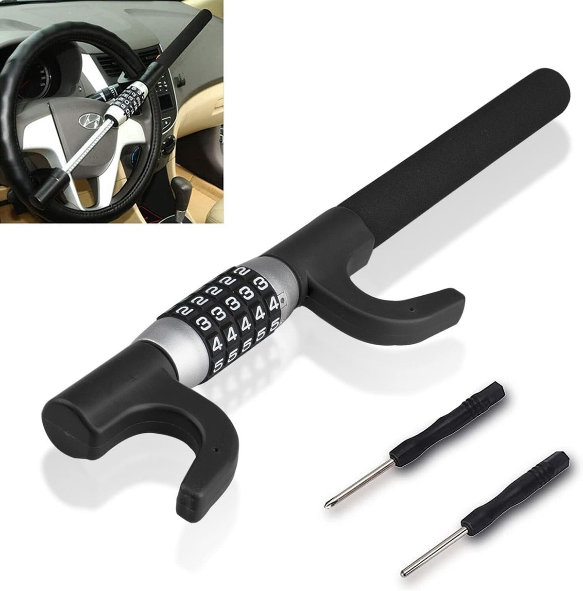 Heavy Duty Retractable Two Hooks Steering Wheel Lock V431