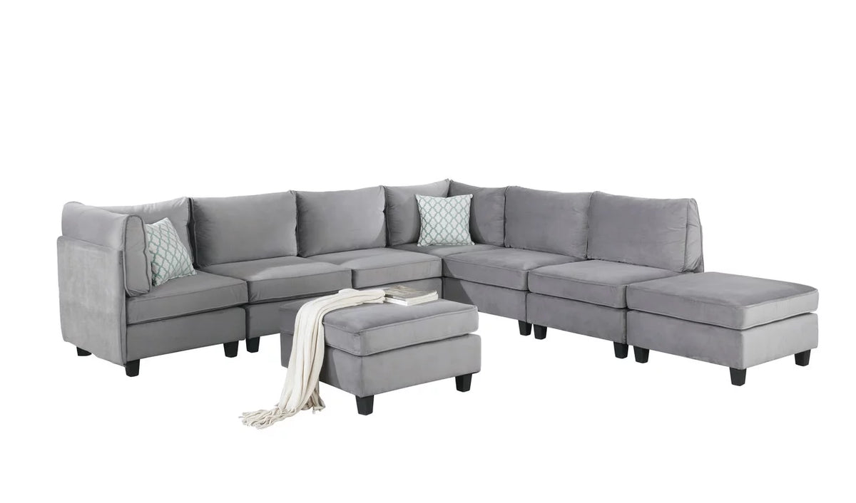Gray Velvet 8Pc Modular Sectional Sofa I1952