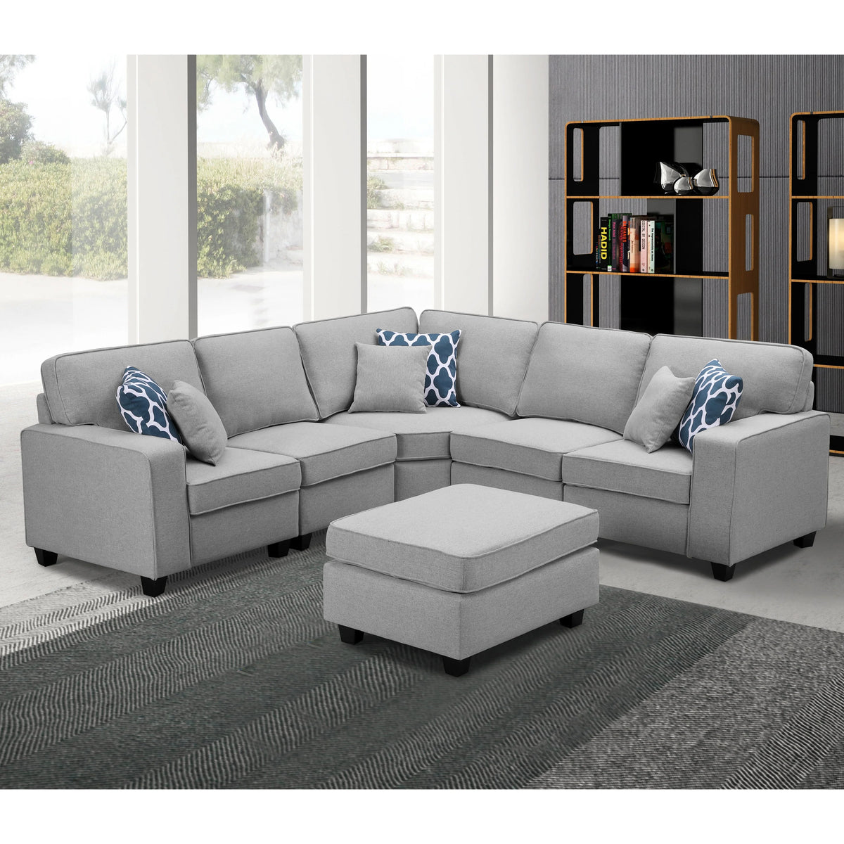 Light Grey Linen 6-piece Modular Sectional Sofa T831