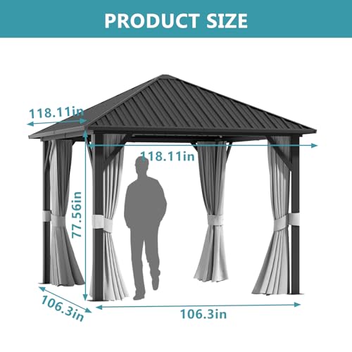 10' X 12' Aluminum Hardtop Gazebo with Galvanized Steel Double Roof D1076