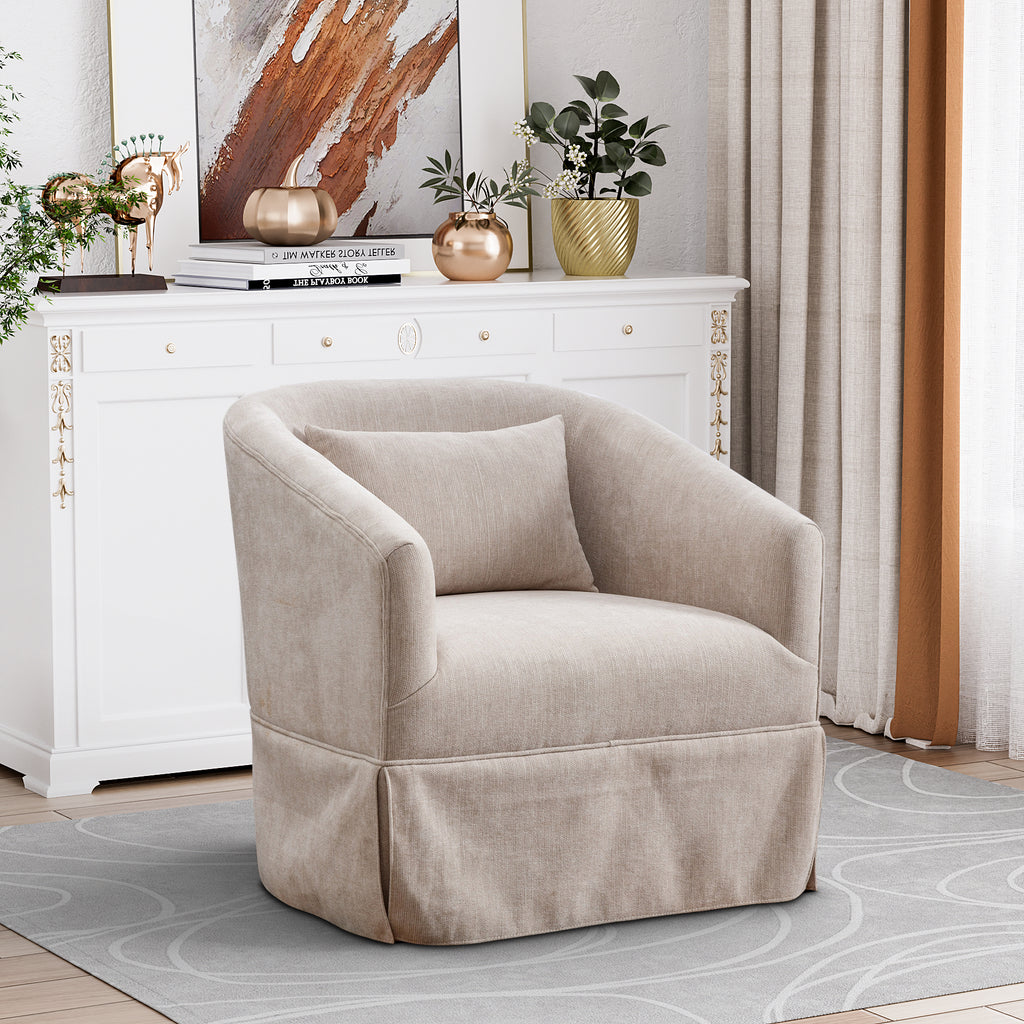 Upholstered Swivel Barrel Chair, Linen Fabric Accent Chair P4281
