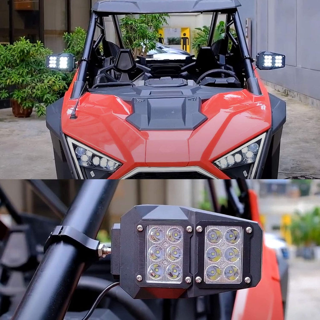 UTV Side Rear View Mirrors With LED Lamp for 1.75 - 2 Diameter Round Tube Roll Cages A4478
