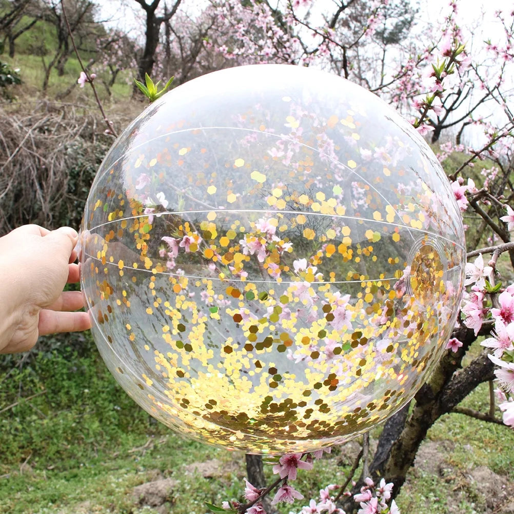 2pcs Glitter Sequin Beach Balls Round Transparent PVC Inflatable Ball Toys with Pumps V60783