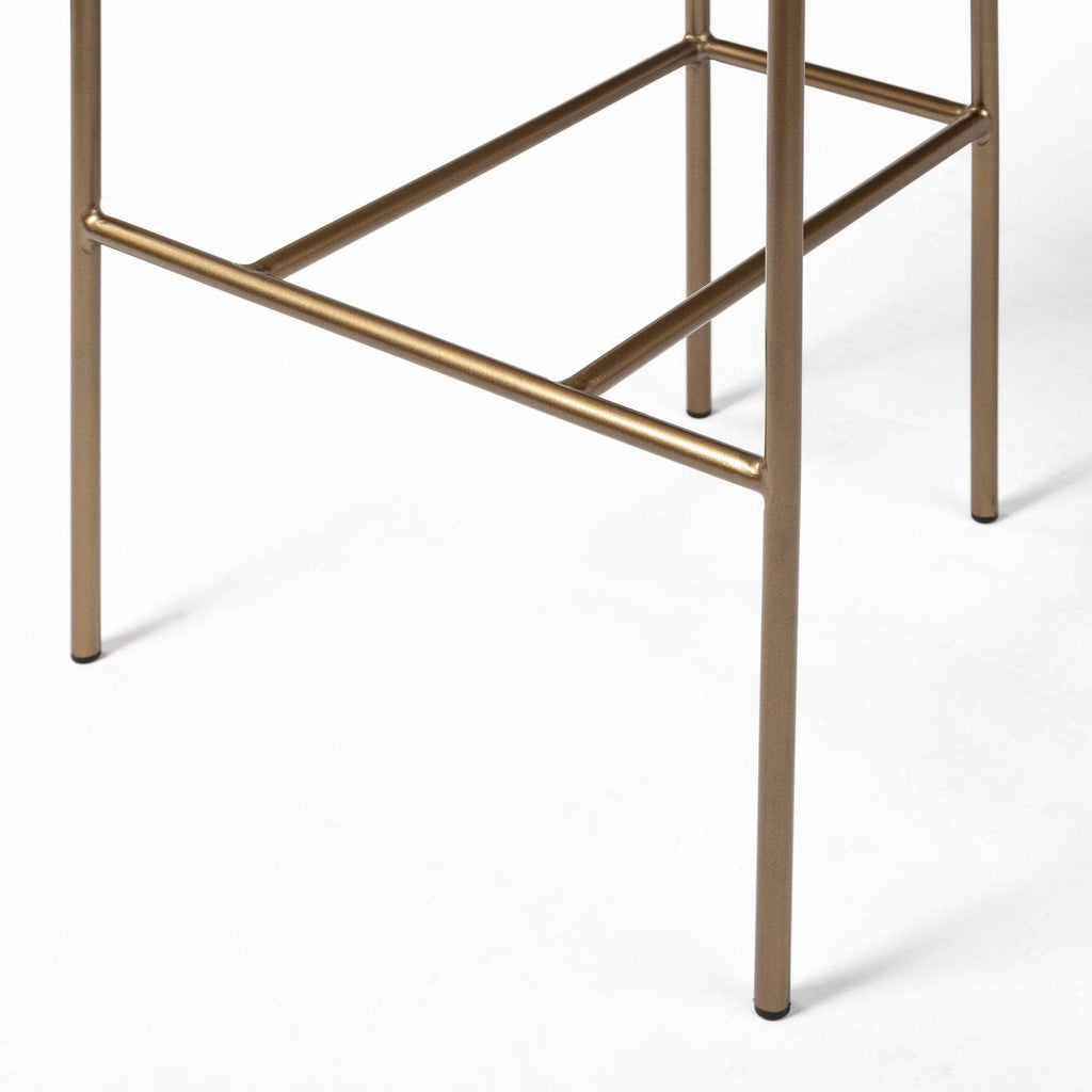Brown Faux Leather Seat Gold Metal Bar Stool O7435