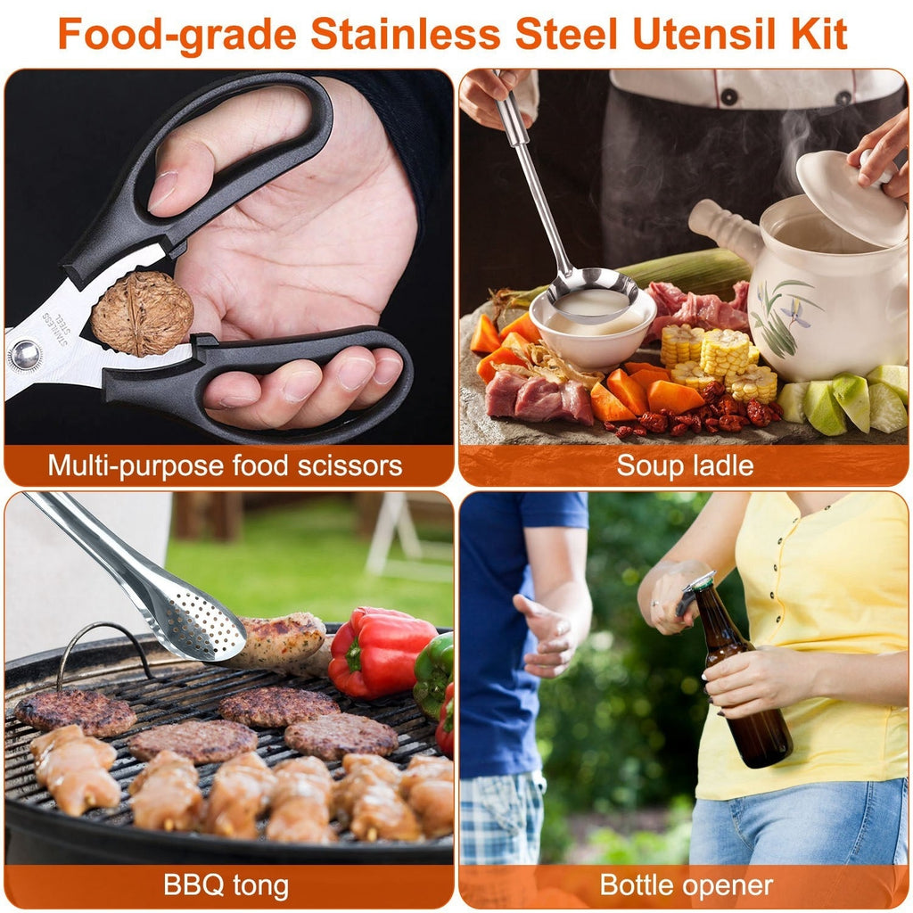 19Pcs Camping Cooking Utensil Kit Portable Picnic Cookware F138798