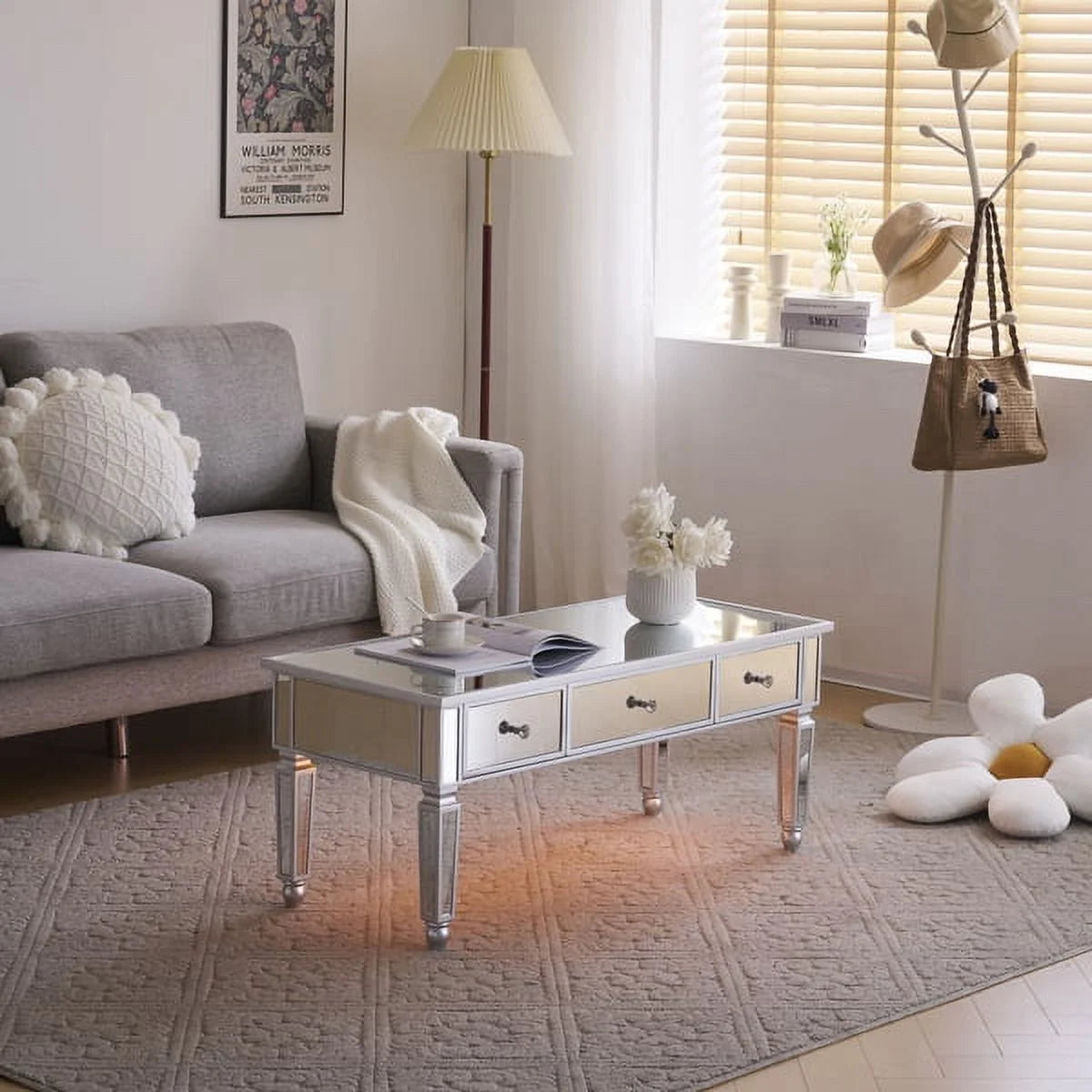 Mirrored Coffee Table with 3 Drawers L31975