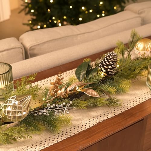 6Ft Prelit Christmas Garland with Pine Cone, Bow Ornaments (Green Gold) D83837