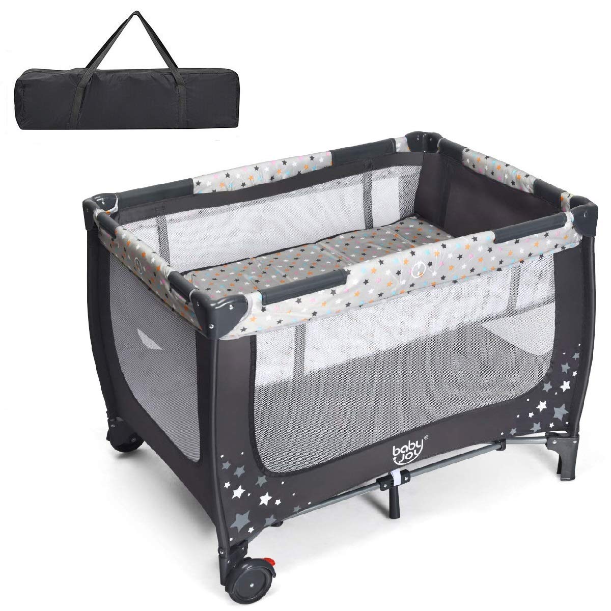 Gray Foldable Baby Playard with Carry Bag J5362