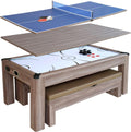 7-ft Air Hockey Table Tennis Combination with Dining Top and Two Storage Benches Y74564